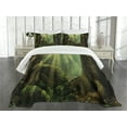 thumbnail image 1 of Ambesonne Forest Quilted Bedspread Set 3 Pcs, Sunbeam Moss Tree Bodies, Queen Size, Olive and Army Green, 1 of 3