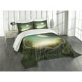 thumbnail image 1 of Ambesonne Forest Quilted Bedspread Set 3 Pcs, Tree, Queen Size, Cream Green Teal, 1 of 5