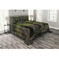 thumbnail image 1 of Ambesonne Forest Quilted Bedspread Set 3 Pcs, Trees Autumn Wilderness, King Size, Green Pale Pink, 1 of 3