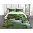 thumbnail image 1 of Ambesonne Forest Quilted Bedspread Set 3 Pcs, Tropic Mountain Stream, King Size, Green Brown, 1 of 5