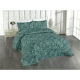thumbnail image 1 of Ambesonne Forest Quilted Bedspread Set 3 Pcs, Tropical Jungle Boho Flowers, King, Teal and Almond Green, 1 of 4