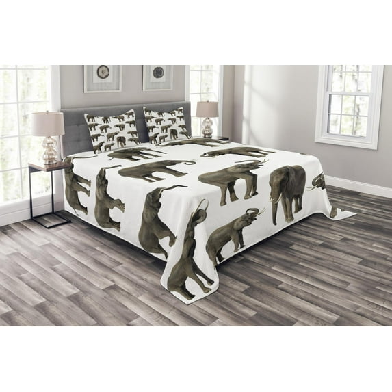 Ambesonne Forest Quilted Bedspread Set 3 Pcs, s Tusk Ear, King Size, Sepia White
