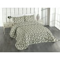 thumbnail image 1 of Ambesonne Forest Quilted Coverlet 3 Pcs, Autumn Botanical Fern Leaves, King Size, Army Green and White, 1 of 4