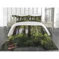 thumbnail image 1 of Ambesonne Forest Quilted Coverlet 3 Pcs, Bushes and Thick Trunks, King Size, Green Brown, 1 of 4