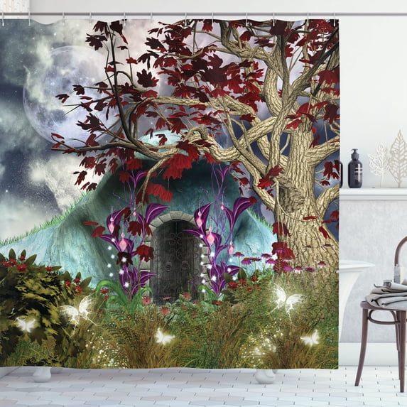 Ambesonne Forest Shower Curtain, Abstract Goth Tree and Cave, 69"Wx70"L, Multicolor