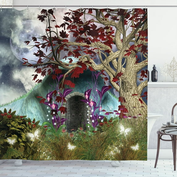 Ambesonne Forest Shower Curtain, Abstract Goth Tree and Cave, 69"Wx84"L, Multicolor