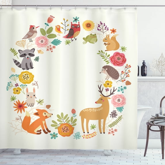 Ambesonne Forest Shower Curtain, Cartoon Wildlife Pattern, 69"Wx75"L, Multicolor