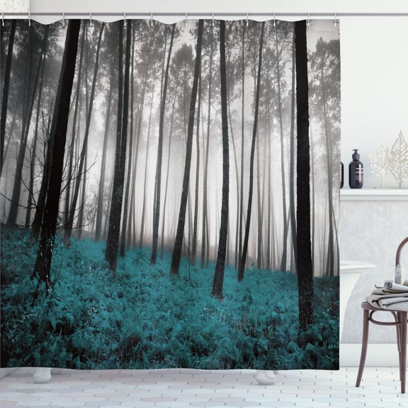 Ambesonne Forest Shower Curtain, Fantasy Wonderland Print, 69"Wx75"L, Teal Black