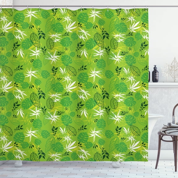 Ambesonne Forest Shower Curtain, Jungle Scene Monstera Leaves, 69"Wx70"L, Lime Green Evergreen