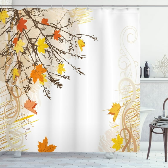 Ambesonne Forest Shower Curtain, Maple Leaves in Autumn, 69"Wx84"L, Tan Yellow Orange