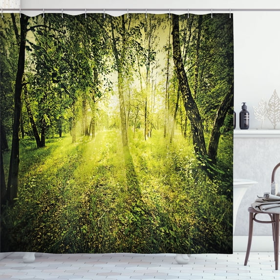 Ambesonne Forest Shower Curtain, Scenic Morning in Nature, 69"Wx84"L, Green