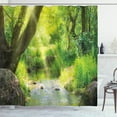 thumbnail image 1 of Ambesonne Forest Shower Curtain, Stream Cascade Tropical, 69"Wx84"L, Brown Lime Green, 1 of 3