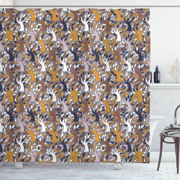 Ambesonne Forest Shower Curtain, Tree Branches in Earth Tones, 69"Wx75"L, Grey and Multicolor