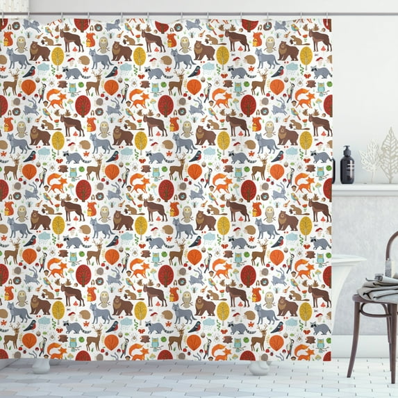 Ambesonne Forest Shower Curtain, Woodland Animals, 69"Wx84"L, Multicolor