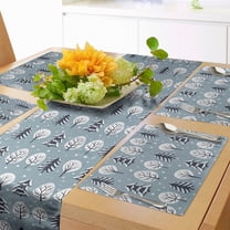Ambesonne Forest Table Runner & Placemats, Snowy Trees and Snowflakes, Placemat 4 pcs   Runner 12"x72", Blue Grey