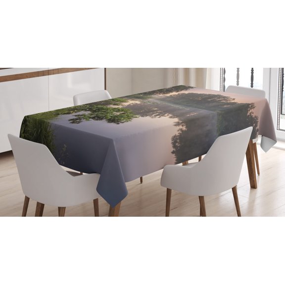 Ambesonne Forest Tablecloth Rectangular Table Cover, Lake Natura Netherlands, 60"x84", Green Purplegrey