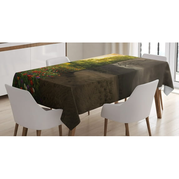 Ambesonne Forest Tablecloth Rectangular Table Cover, Life and Death Theme, 52"x70", Multicolor