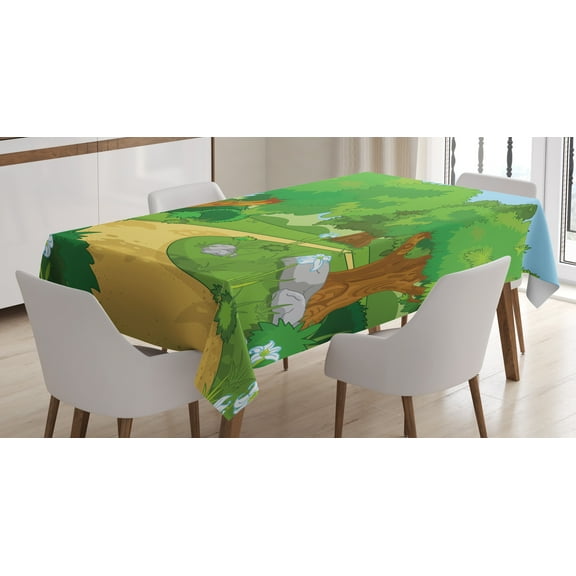 Ambesonne Forest Tablecloth Rectangular Table Cover, Pathway Flowers Trees, 60"x84", Multicolor