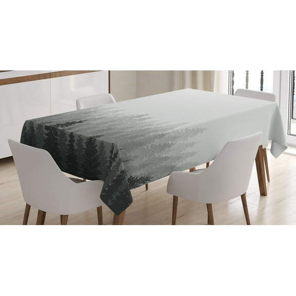 Ambesonne Forest Tablecloth Rectangular Table Cover, Wilderness Theme Foliage, 52"x70", Pale Grey Dark Grey
