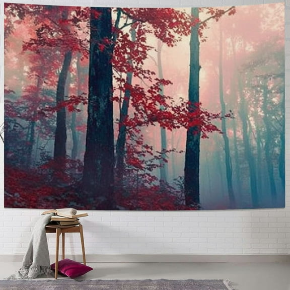 Ambesonne Forest Tapestry Large, Autumn Mystic Mist, Autumn Nature and Enchanted Wood, Wild Tree Print, Wall Hanging,