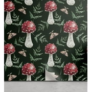 Ambesonne Forest Theme Peel & Stick Wallpaper for Home, Mushrooms Moths Leaf, 13"x72", Hunter Green Dark Pink