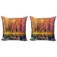 thumbnail image 1 of Ambesonne Forest Throw Pillow Cover 2 Pack, Autumn Trees by Lake, 24", Grink Purple, 1 of 2