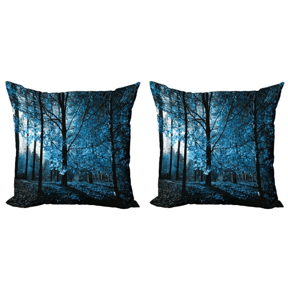 Ambesonne Forest Throw Pillow Cover 2 Pack, Autumn Woodland, 20", Blue Black