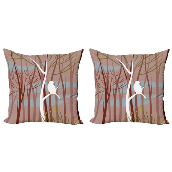 Ambesonne Forest Throw Pillow Cover 2 Pack, Bird on Leafless Branch, 20", Multicolor