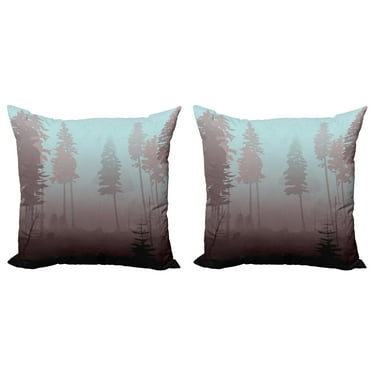 Ambesonne Forest Throw Pillow Cover 2 Pack, European Foliage Design, 24", Dried Rose Pale Blue