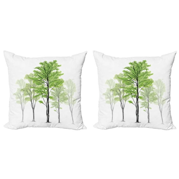 Ambesonne Forest Throw Pillow Cover 2 Pack, Hand Drawn Nature Motif, 18", Green Black White