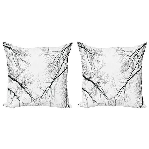 Ambesonne Forest Throw Pillow Cover 2 Pack, Leafless Scary Branches, 18", Black and White