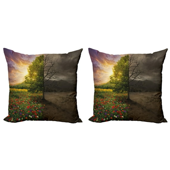 Ambesonne Forest Throw Pillow Cover 2 Pack, Life and Death Theme, 18", Multicolor