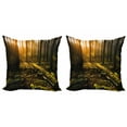 thumbnail image 1 of Ambesonne Forest Throw Pillow Cover 2 Pack, Misty Morning Sun Rays, 18", Brown Fern Green, 1 of 2
