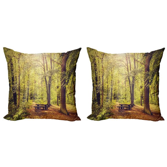 Ambesonne Forest Throw Pillow Cover 2 Pack, Nature Serenity Peace, 20", Green Brown