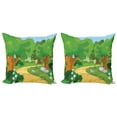 thumbnail image 1 of Ambesonne Forest Throw Pillow Cover 2 Pack, Pathway Flowers Trees, 20", Multicolor, 1 of 5