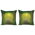 thumbnail image 1 of Ambesonne Forest Throw Pillow Cover 2 Pack, Pathway Trees, 20", Fern Green Yellow, 1 of 5