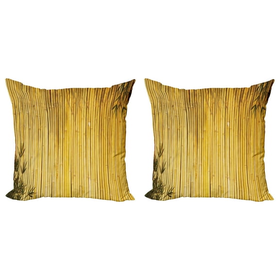 Ambesonne Forest Throw Pillow Cover 2 Pack, Simple Oriental Nature Leaf, 16", Yellow Mustard