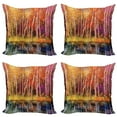 thumbnail image 1 of Ambesonne Forest Throw Pillow Cover 4 Pack, Autumn Trees by Lake, 24", Grink Purple, 1 of 5