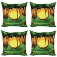 thumbnail image 1 of Ambesonne Forest Throw Pillow Cover 4 Pack, Cartoon Sunset Hills, 20", Green Caramel Yellow, 1 of 6