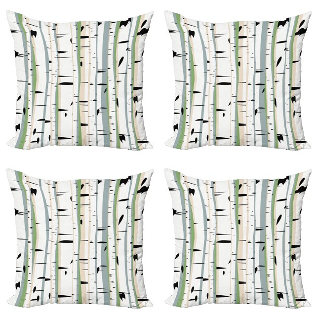Ambesonne Forest Throw Pillow Cover 4 Pack, Dense Tree Formation, 18", Multicolor
