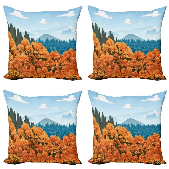 Ambesonne Forest Throw Pillow Cover 4 Pack, Digital Autum Season, 20", Army Green Pale Blue