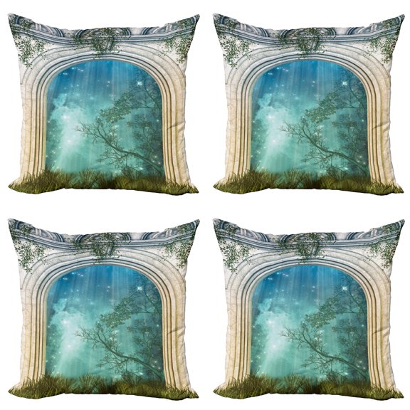 Ambesonne Forest Throw Pillow Cover 4 Pack, Door Stars, 20", Blue Beige
