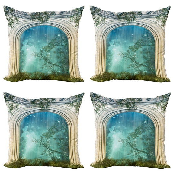 Ambesonne Forest Throw Pillow Cover 4 Pack, Door Stars, 24", Blue Beige