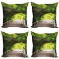 thumbnail image 1 of Ambesonne Forest Throw Pillow Cover 4 Pack, Nature Boardwalk Archway, 24", Beige Green Brown, 1 of 5
