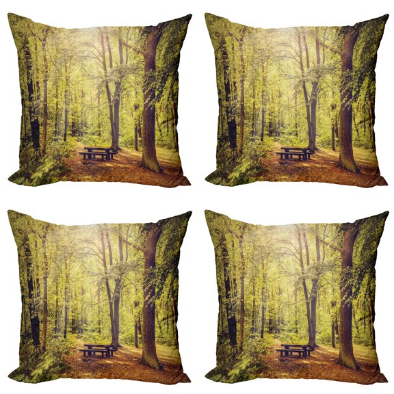 Ambesonne Forest Throw Pillow Cover 4 Pack, Nature Serenity Peace, 18", Green Brown