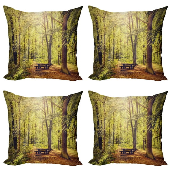 Ambesonne Forest Throw Pillow Cover 4 Pack, Nature Serenity Peace, 20", Green Brown