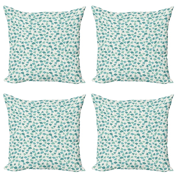 Ambesonne Forest Throw Pillow Cover 4 Pack, Pastel Ginkgo Leaves, 18", Teal Turquoise and Cream