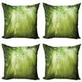 thumbnail image 1 of Ambesonne Forest Throw Pillow Cover 4 Pack, Sunbeams in Woodland, 24", Green, 1 of 7