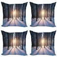 thumbnail image 1 of Ambesonne Forest Throw Pillow Cover 4 Pack, Sunset at Wintertime, 18", Brown White, 1 of 7
