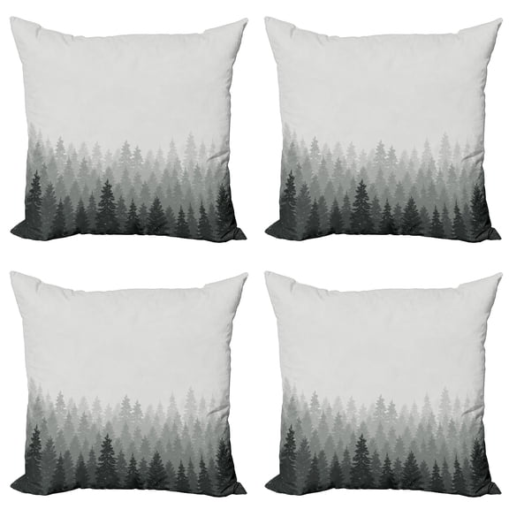 Ambesonne Forest Throw Pillow Cover 4 Pack, Wilderness Theme Foliage, 20", Pale Grey Dark Grey